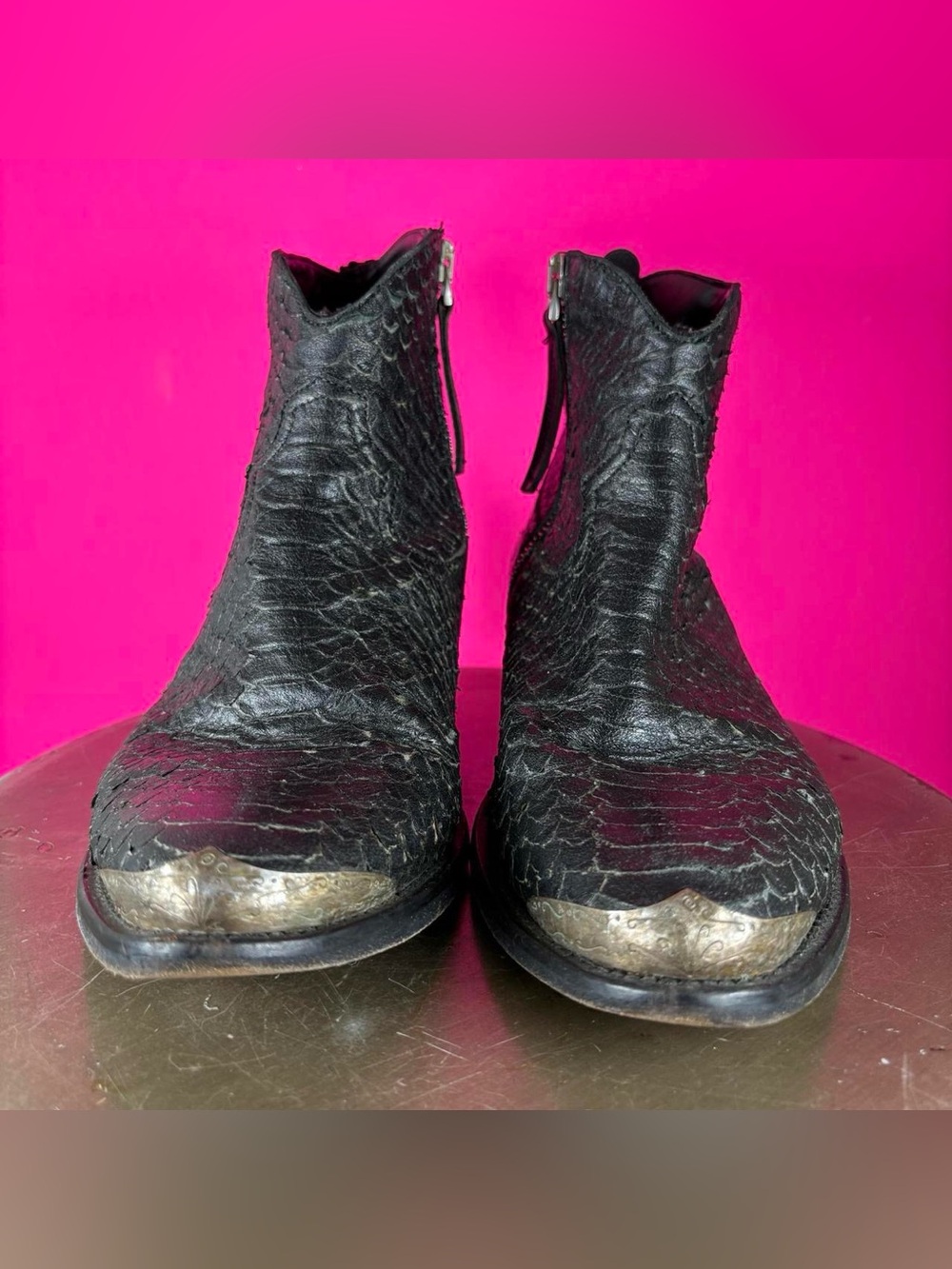 Golden Goose Young Python Embossed Black Leather Metal Toe Ankle Boot EU 36 - Picture 2 of 8